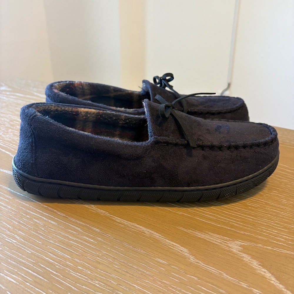 Dockers Mens Black Faux Suede Memory Foam Moccasin Slippers Size Large 9-10